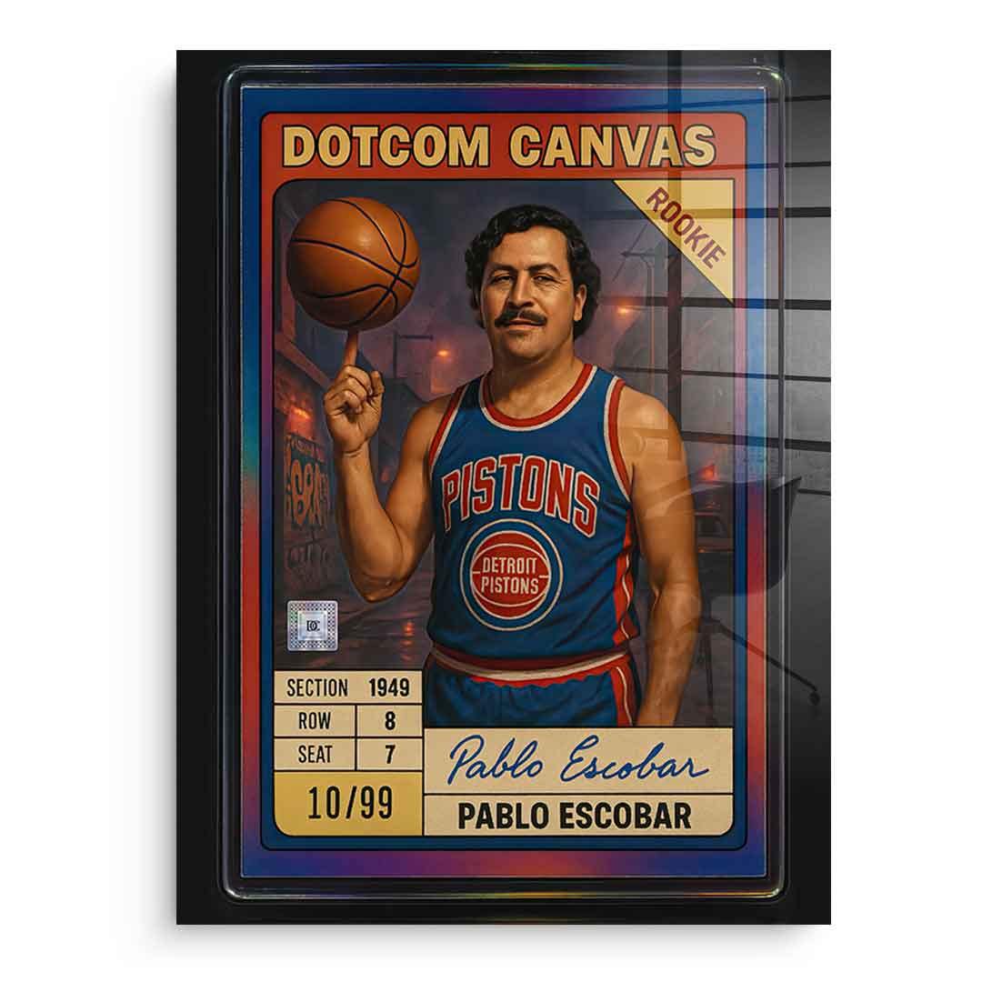 DOTCOMCANVAS Pablo Escobar Basketball Card Acrylglasbild Pop Art Ohne Rahmen Frontansicht
