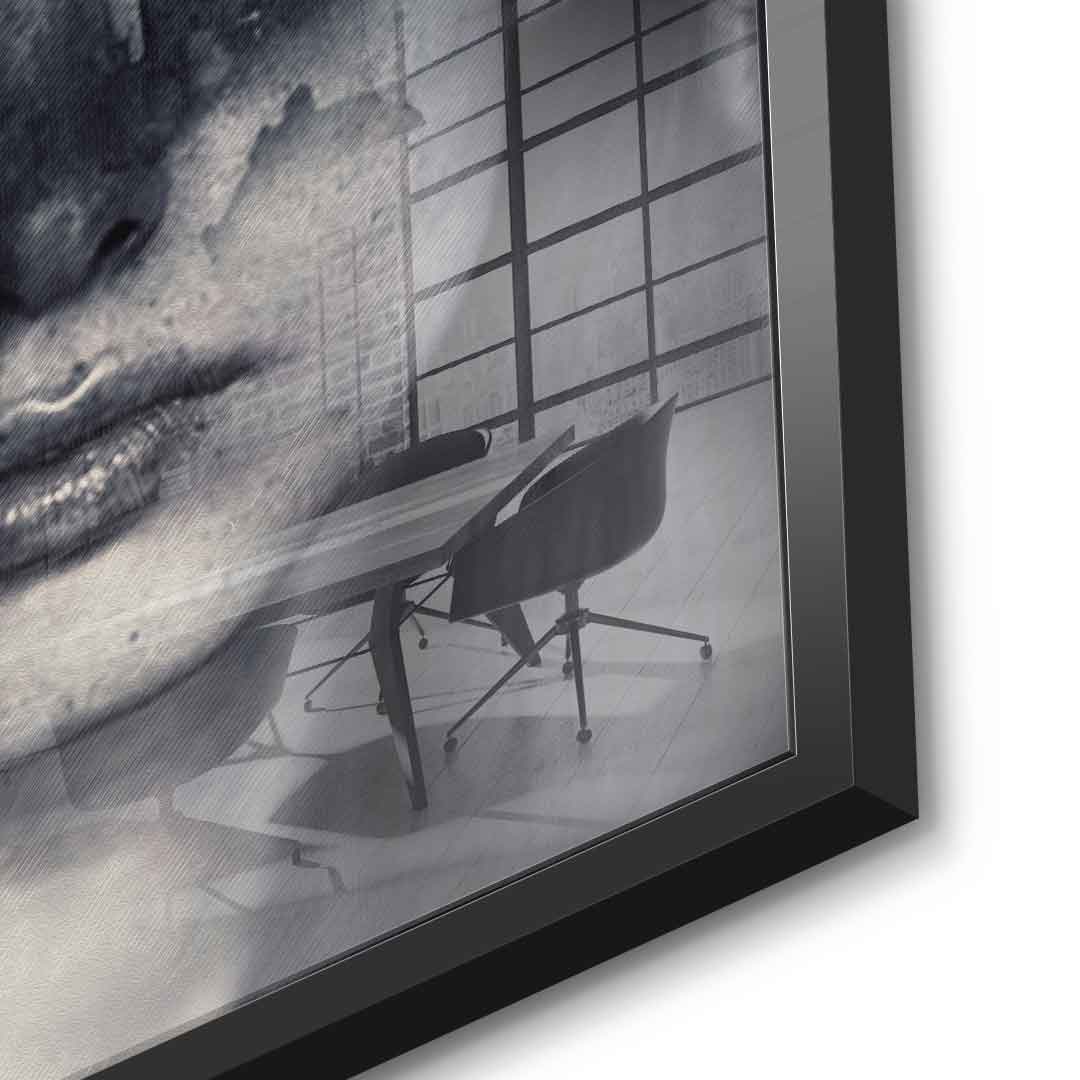 DOTCOMCANVAS® Mind game Acrylglasbild – Detailansicht schwarzer Rahmen
