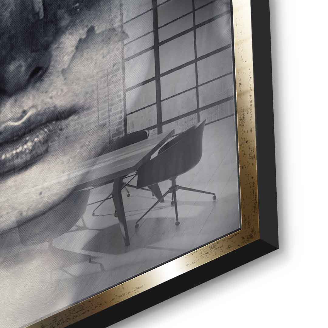 DOTCOMCANVAS® Mind game Acrylglasbild – Detailansicht goldener Rahmen