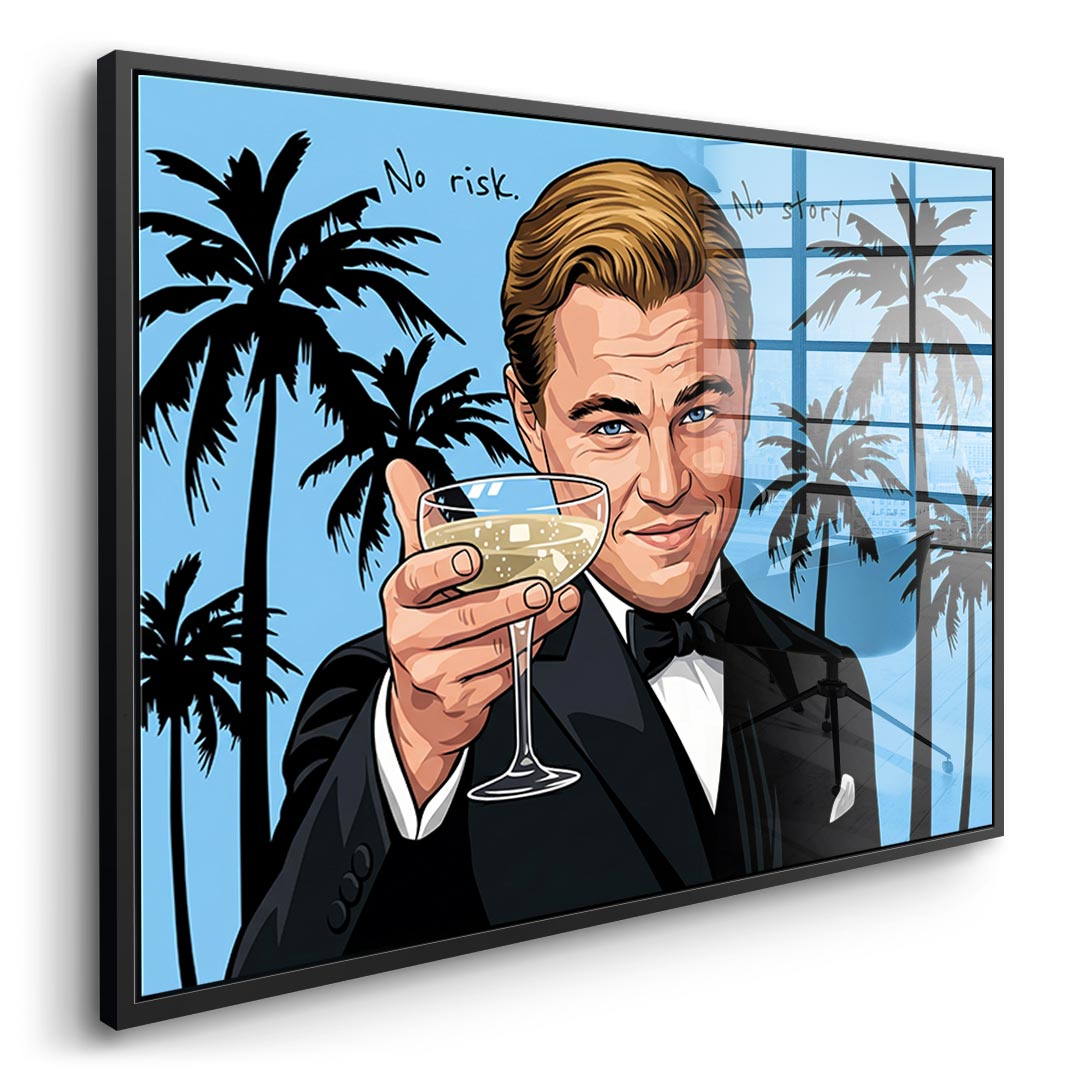 No risk. No story Acrylglasbild Seitenansicht schwarzer Rahmen