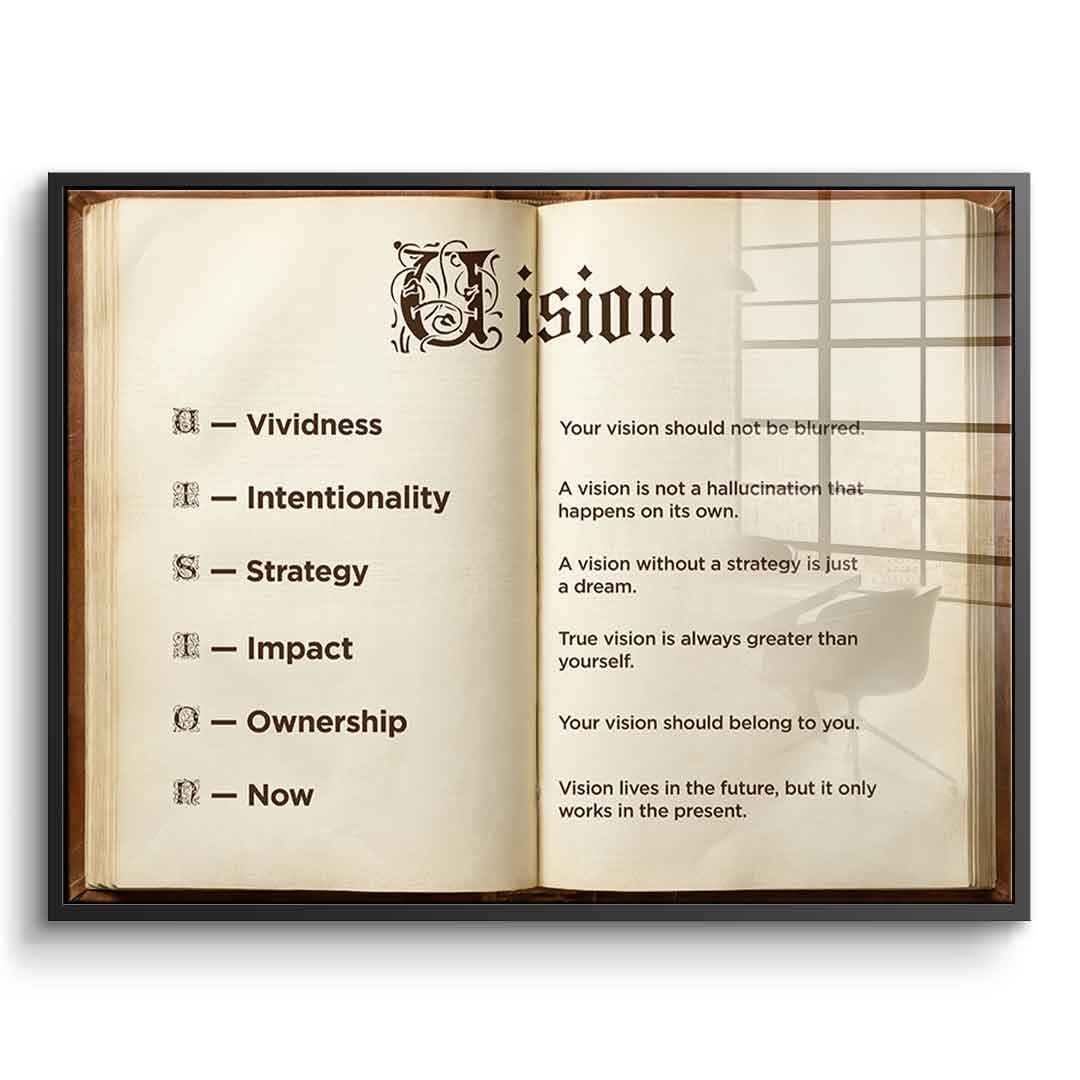DOTCOMCANVAS® Vision Book Acrylglasbild – Vorderansicht silberner Rahmen