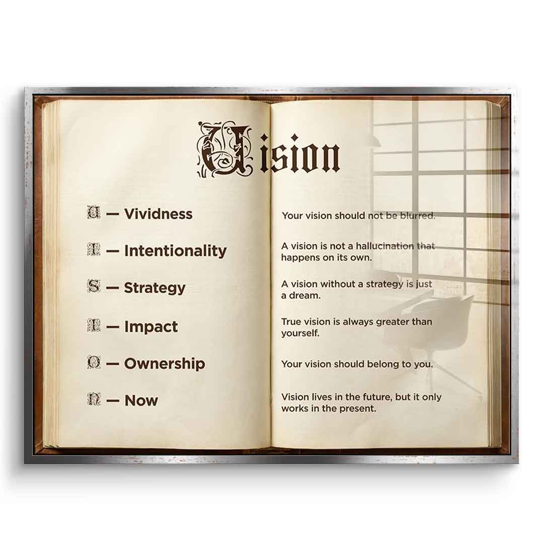 DOTCOMCANVAS® Vision Book Acrylglasbild – Vorderansicht goldener Rahmen
