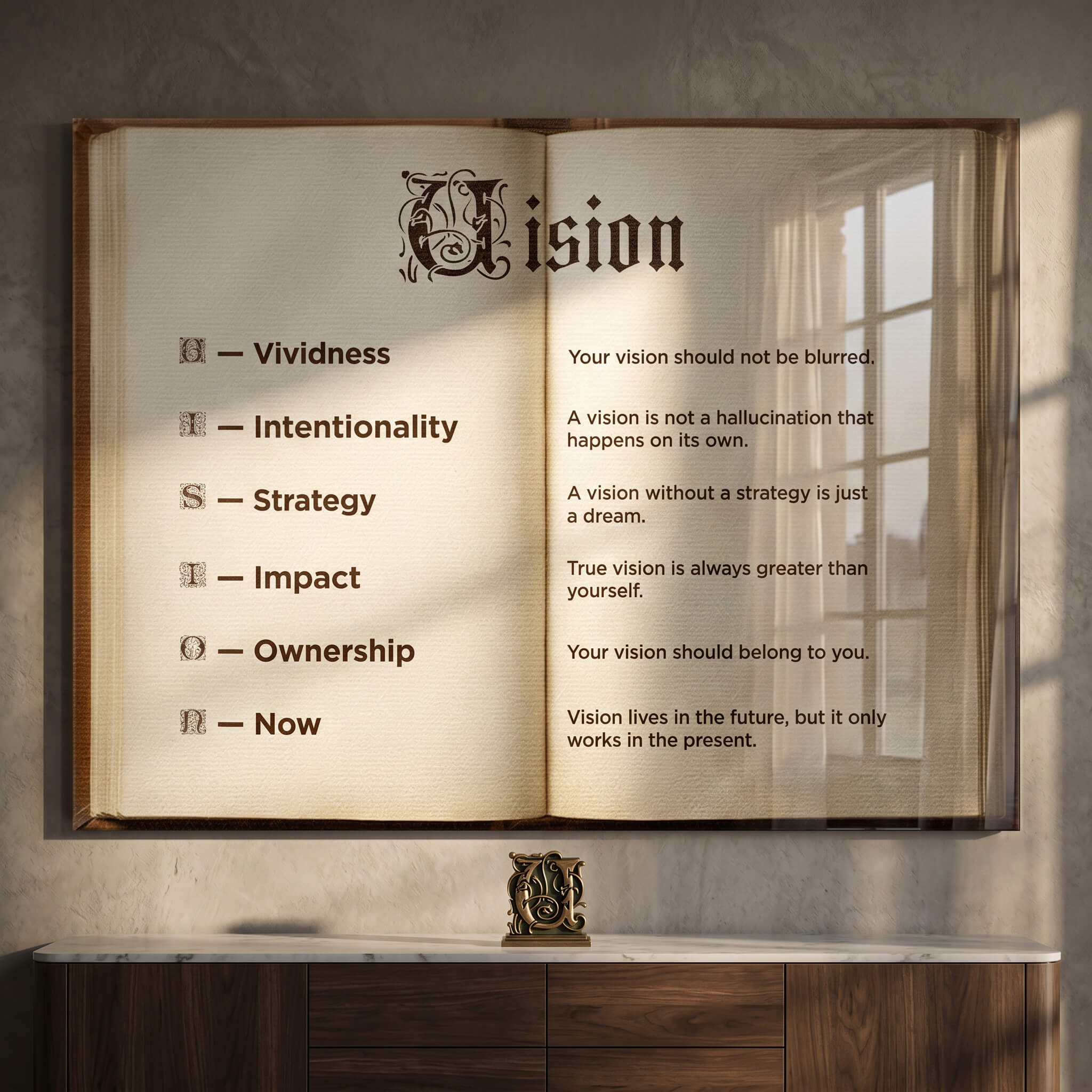 DOTCOMCANVAS® Vision Book Acrylglasbild – im Raum