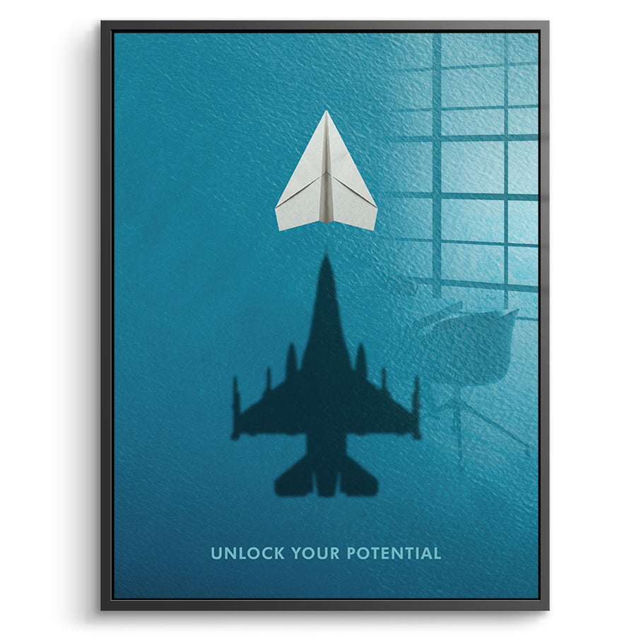DOTCOMCANVAS Unlock Your Potential Acrylglasbild Vorderansicht schwarzer Rahmen