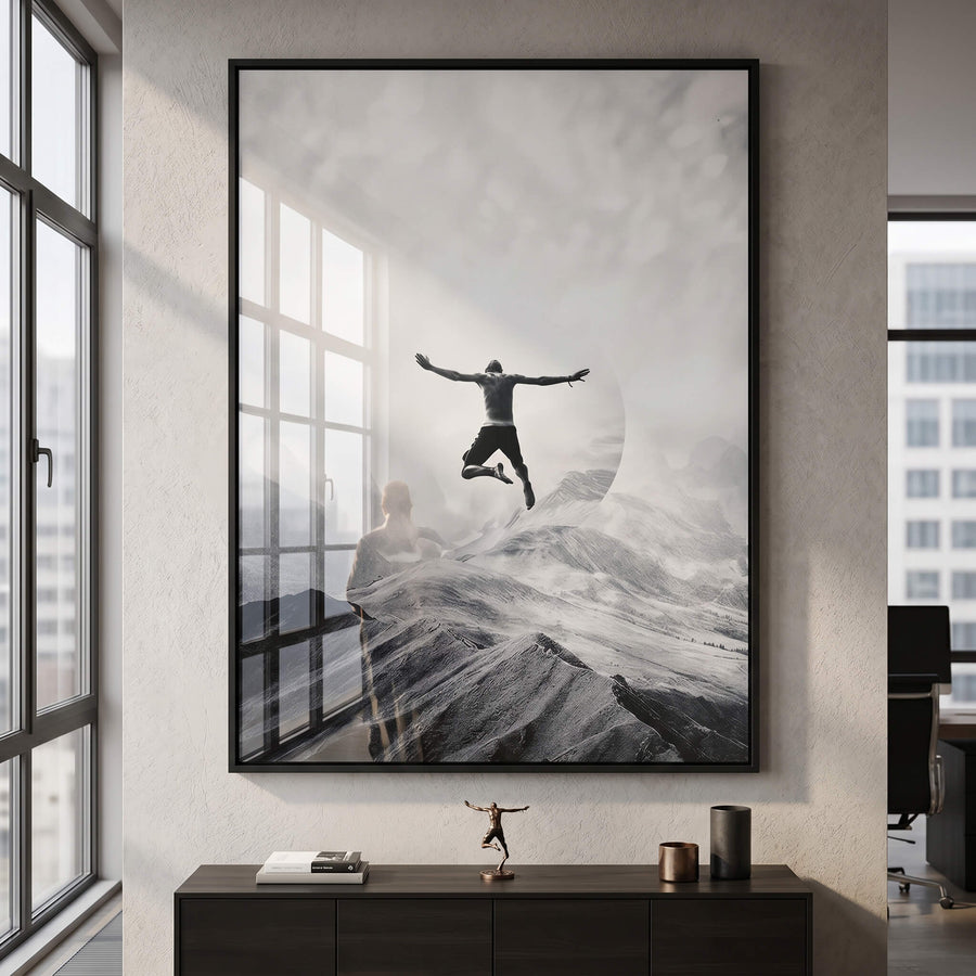 DOTCOMCANVAS® Jump in with both feet Acrylglasbild – im Raum