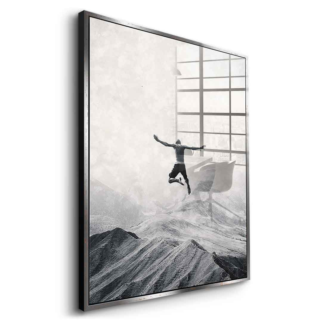 DOTCOMCANVAS® Jump in with both feet Acrylglasbild – Seitenansicht goldener Rahmen