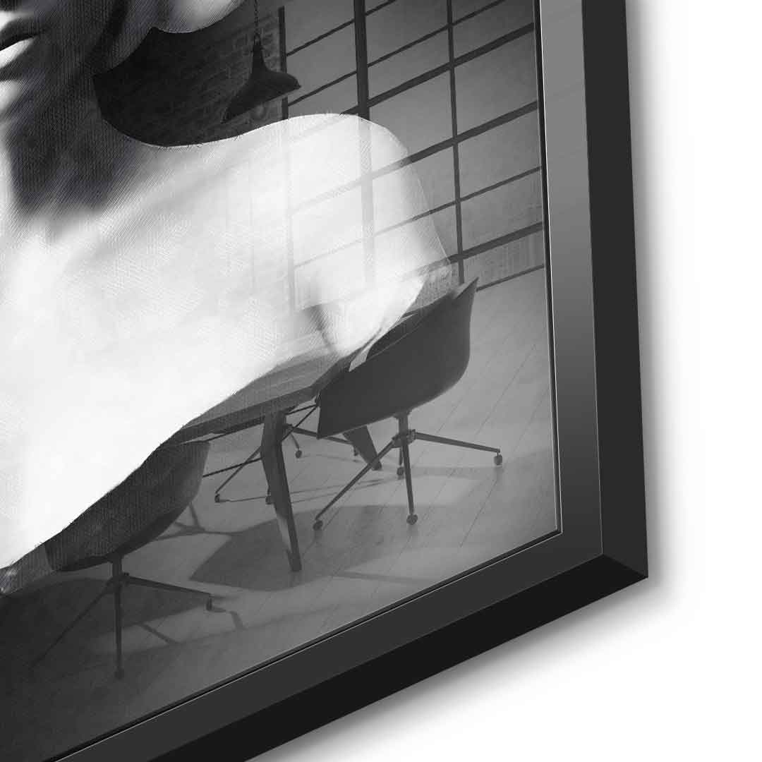 DOTCOMCANVAS® Portrait of Medusa Acrylglasbild – Detailansicht schwarzer Rahmen