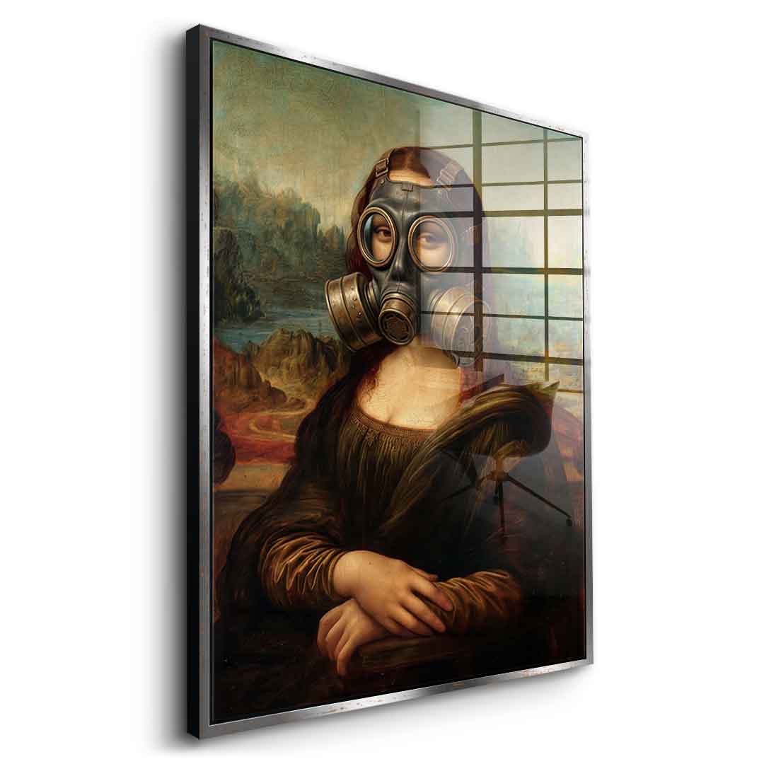 DOTCOMCANVAS Mona Lisa fürs WC 3 Acrylglasbild - Seitenansicht goldener Rahmen