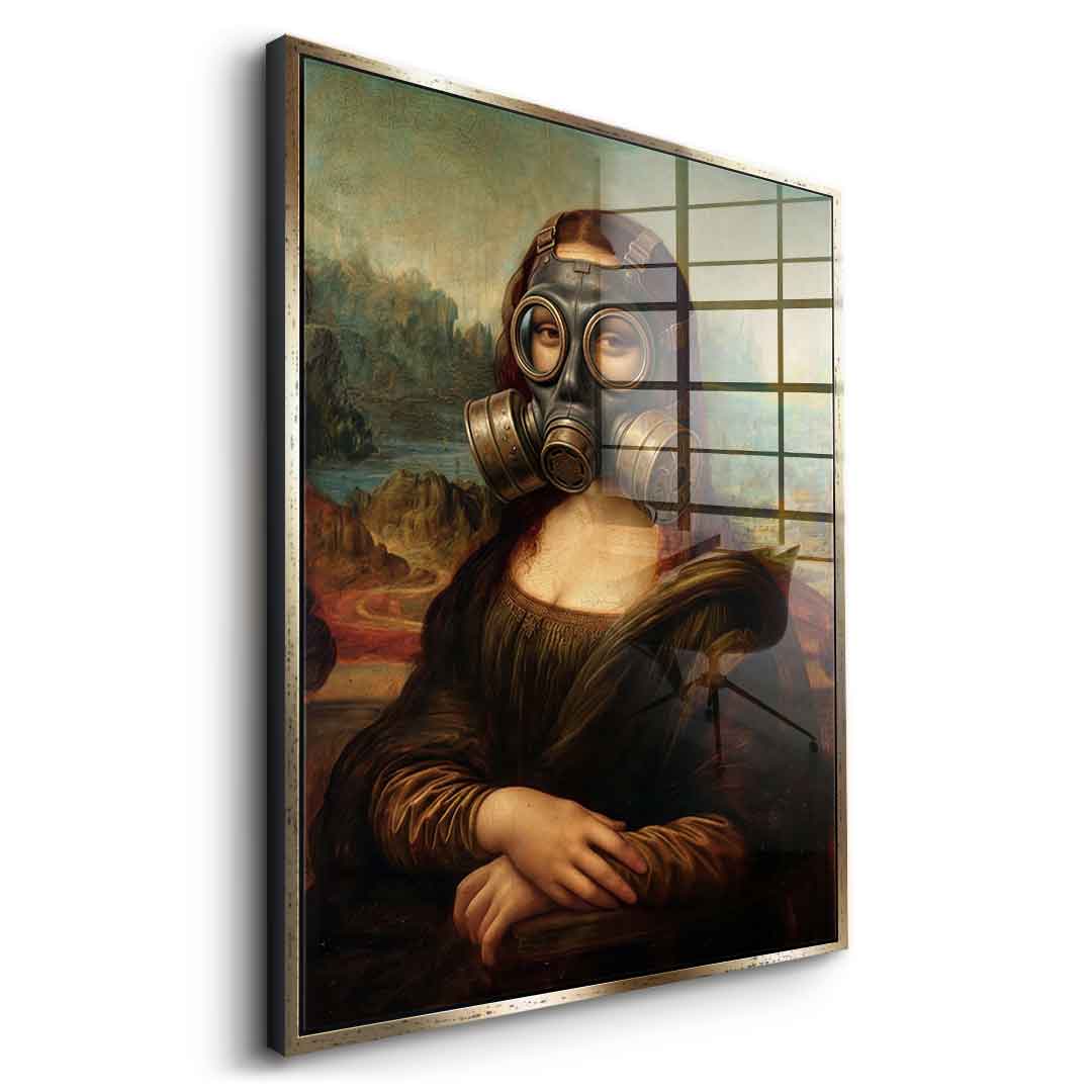 DOTCOMCANVAS Mona Lisa fürs WC 3 Acrylglasbild - Seitenansicht silberner Rahmen