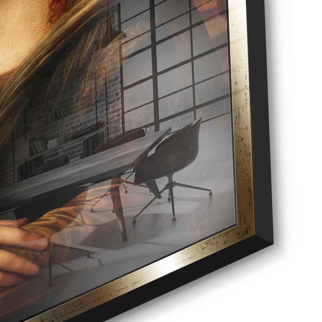 DOTCOMCANVAS Mona Lisa fürs WC 3 Acrylglasbild - Detailansicht goldener Rahmen