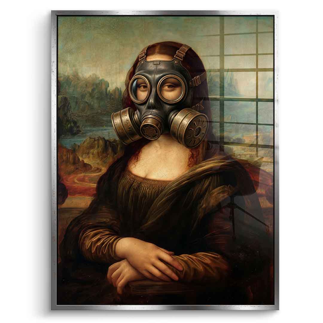 DOTCOMCANVAS Mona Lisa fürs WC 3 Acrylglasbild - Vorderansicht silberner Rahmen