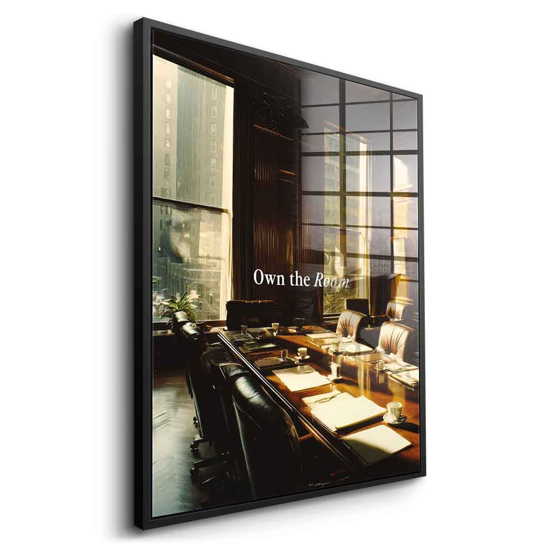 DOTCOMCANVAS Own the Room Acrylglas Seitenansicht mit schwarzem Rahmen