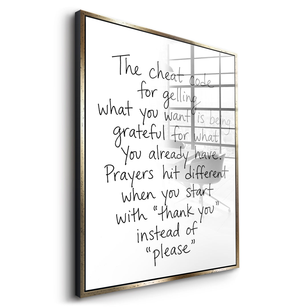 DOTCOMCANVAS Cheat Code Acrylglasbild Seitenansicht goldener Rahmen