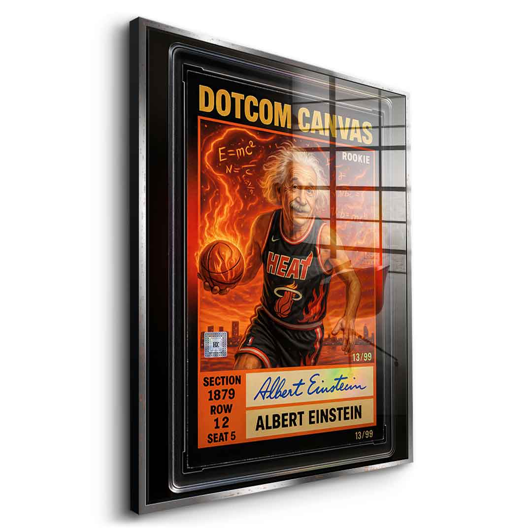 DOTCOMCANVAS Albert Einstein Basketball Card Pop Art Wandbild Acrylglasbild Seitenansicht mit goldenem Rahmen