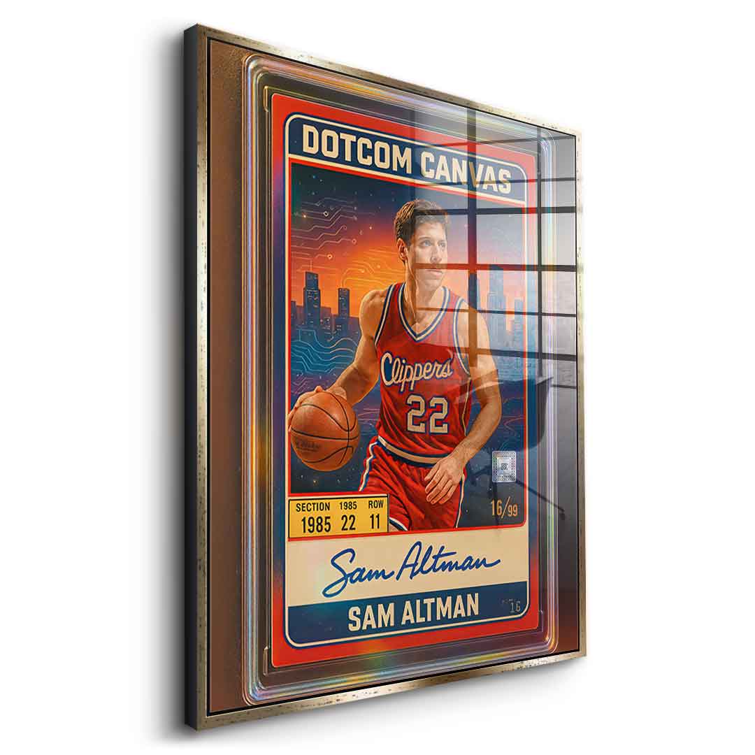 DOTCOMCANVAS Sam Altman Basketball Card Acrylglasbild Seitenansicht Silber-Rahmen