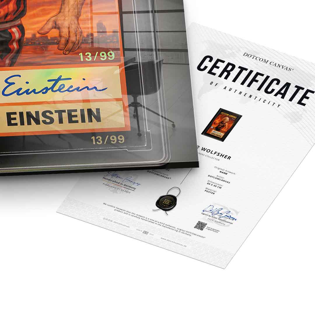 DOTCOMCANVAS Albert Einstein Basketball Card Pop Art Wandbild Acrylglasbild Echtheitszertifikat