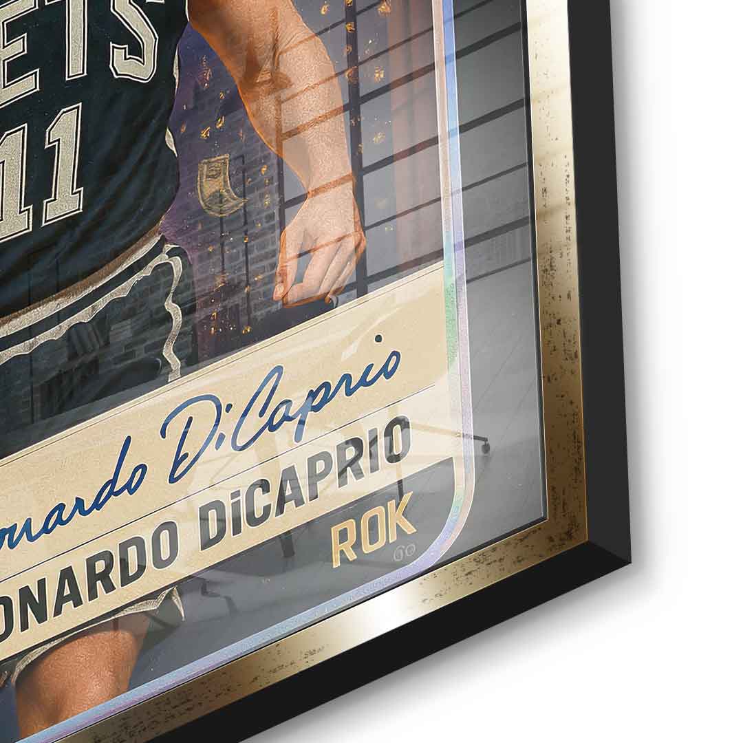 DOTCOMCANVAS Leo Dicaprio Basketball Card Acrylglasbild Detail Goldener Rahmen