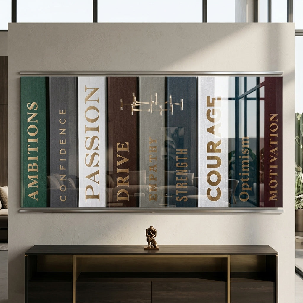 DOTCOMCANVAS Motivational Books Acrylglasbild Raum Mockup