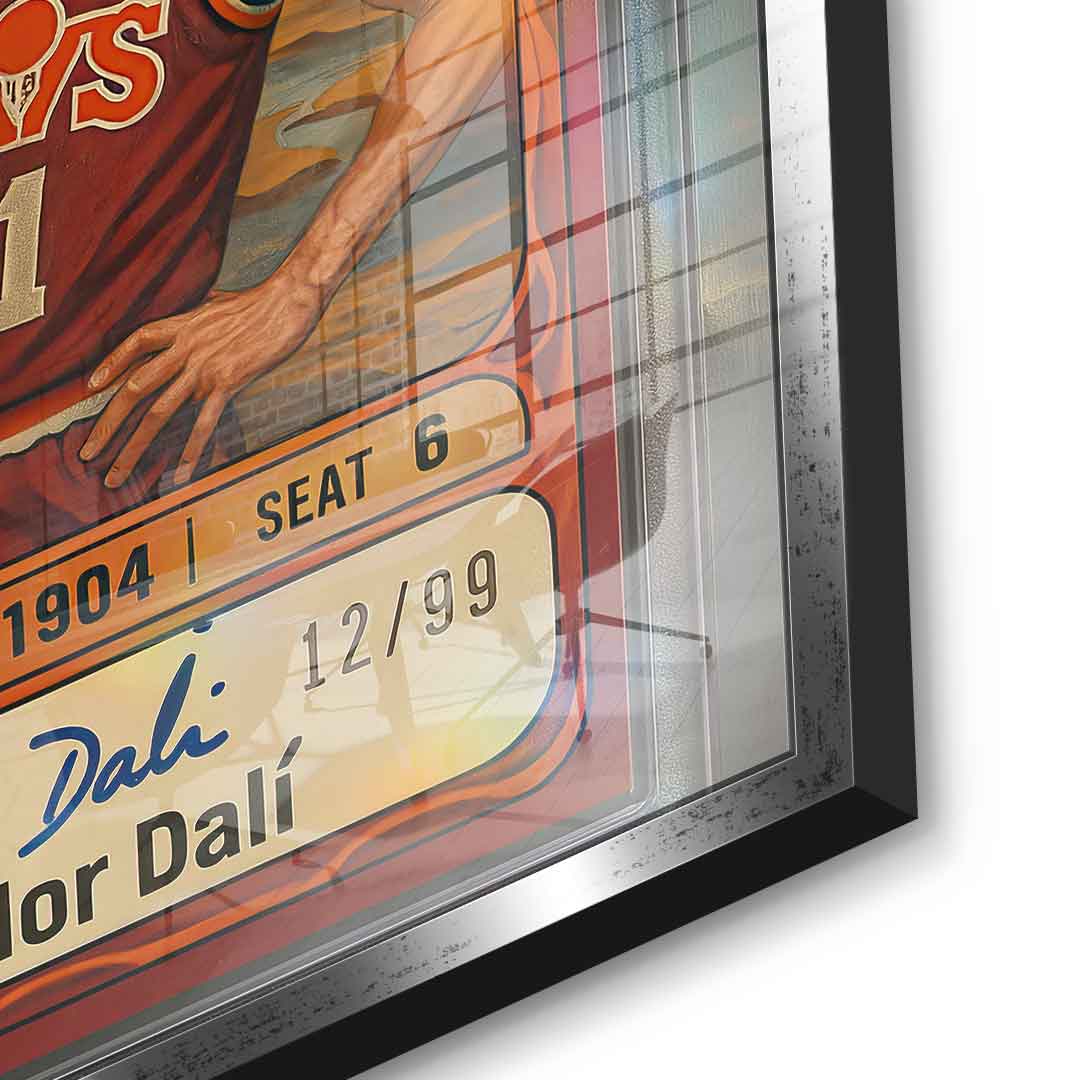 DOTCOMCANVAS® Salvador Dali Basketball Card Acrylglasbild – Detailaufnahme goldener Rahmen