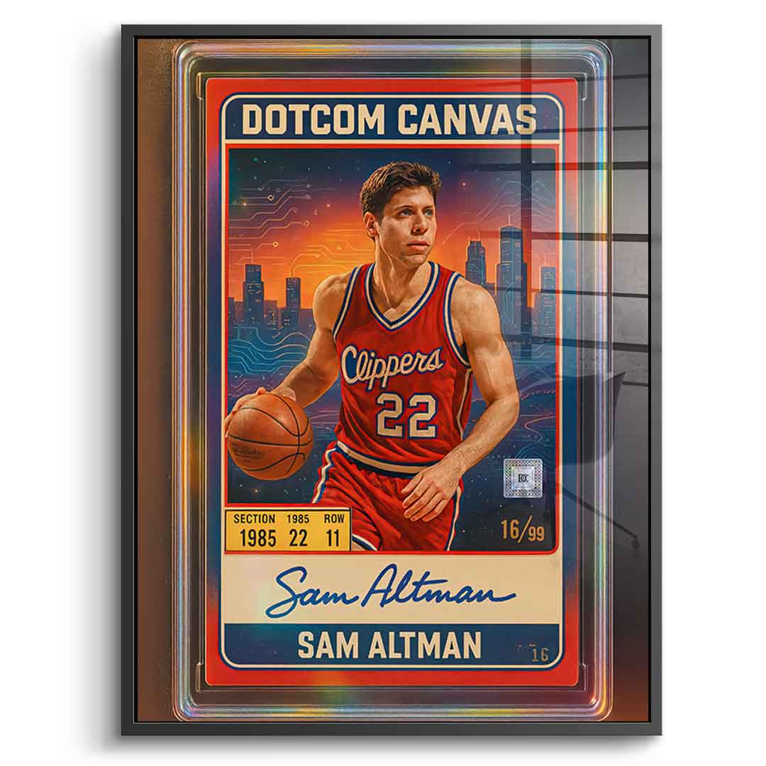 DOTCOMCANVAS Sam Altman Basketball Card Acrylglasbild Frontansicht Schwarz-Rahmen