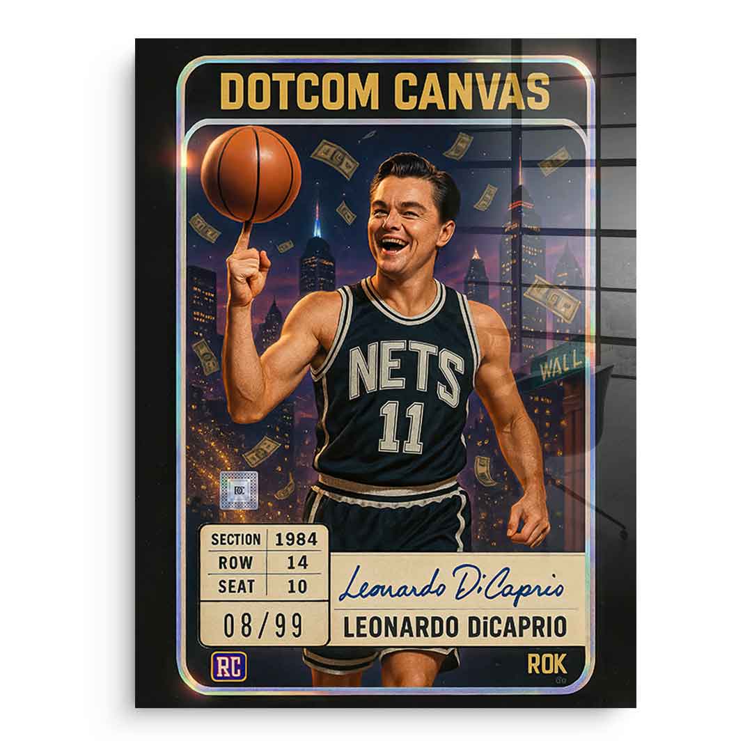 DOTCOMCANVAS Leo Dicaprio Basketball Card Acrylglasbild Vorderansicht Ohne Rahmen