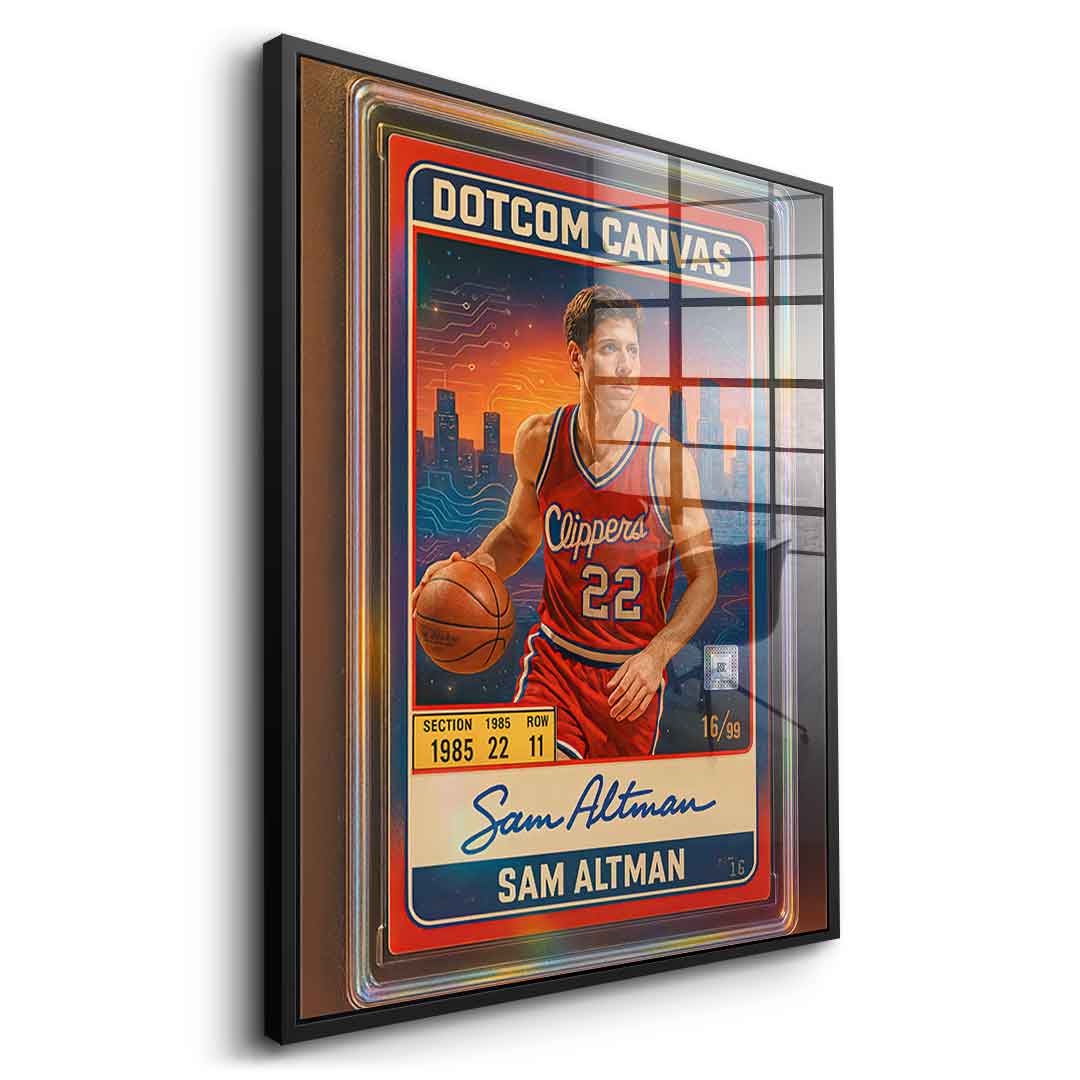 DOTCOMCANVAS Sam Altman Basketball Card Acrylglasbild Seitenansicht Schwarz-Rahmen