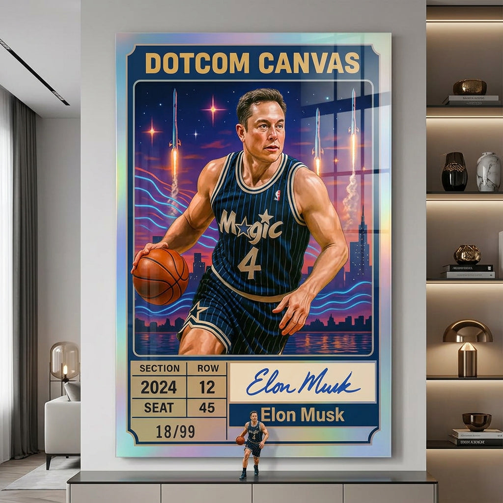 DOTCOMCANVAS Elon Musk Basketball Card Acrylglas Raum-Mockup