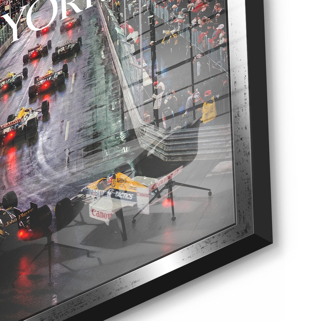 DOTCOMCANVAS New York F1 Acrylglasbild Detailansicht mit Silberrahmen