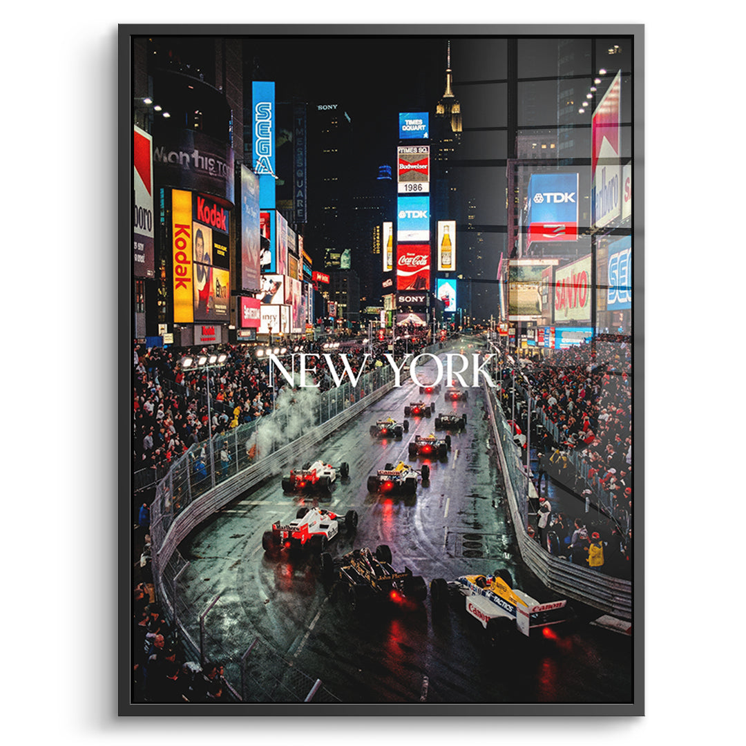 DOTCOMCANVAS New York F1 Acrylglasbild Vorderansicht mit schwarzem Rahmen