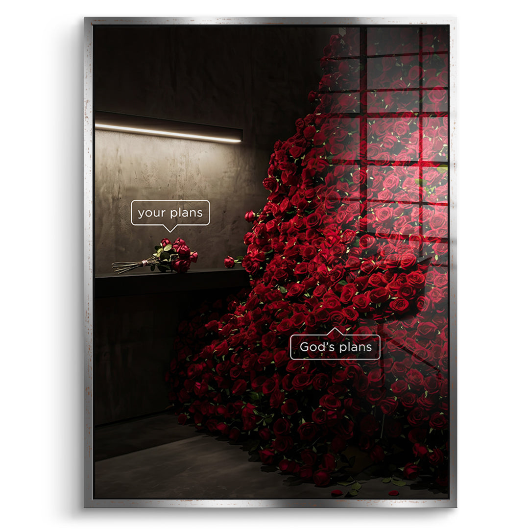 DOTCOMCANVAS Your Plans vs God's Plans Acrylglasbild Vorderansicht silberner Rahmen