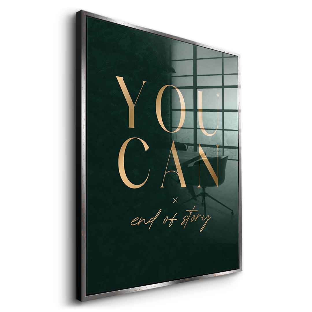YOU CAN Acrylglasbild mit goldenem Rahmen – Seitenansicht