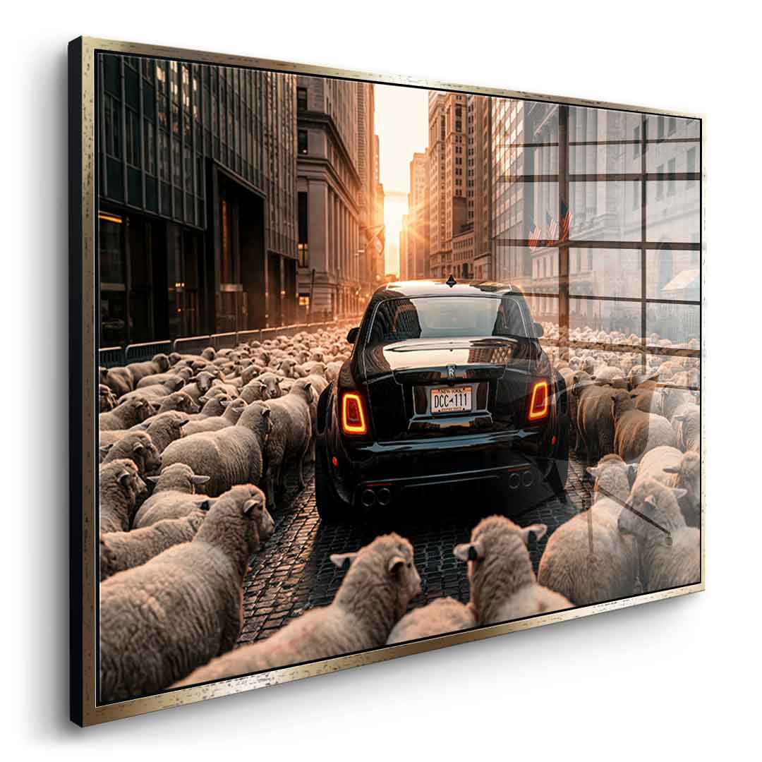 DOTCOMCANVAS Rolls Roys & Sheeps Acrylglasbild Seitenansicht silberner Rahmen