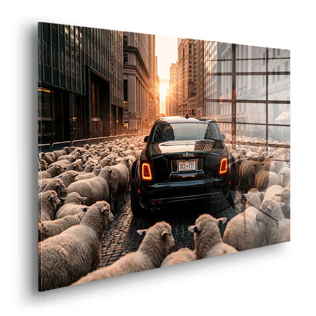 DOTCOMCANVAS Rolls Roys & Sheeps Acrylglasbild Seitenansicht ohne Rahmen