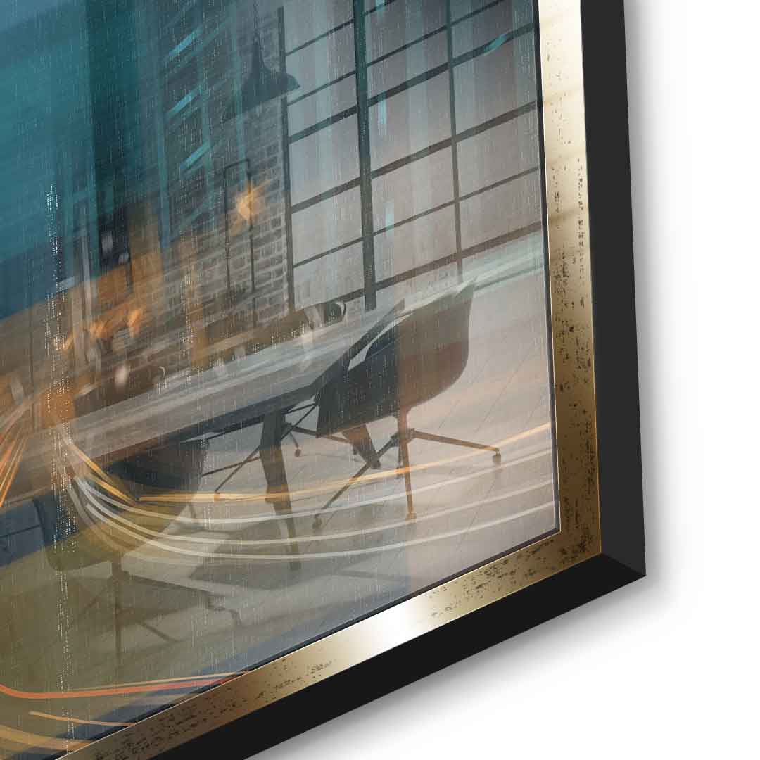 City in the Rhythm of Light Acrylglasbild Detail goldener Rahmen