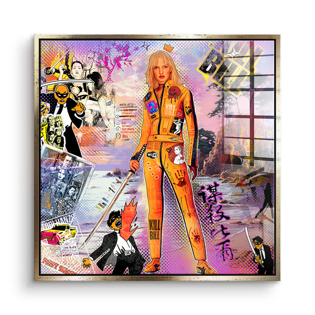 DOTCOMCANVAS Yellow Vengeance Acrylglasbild Vorderansicht mit goldenem Rahmen