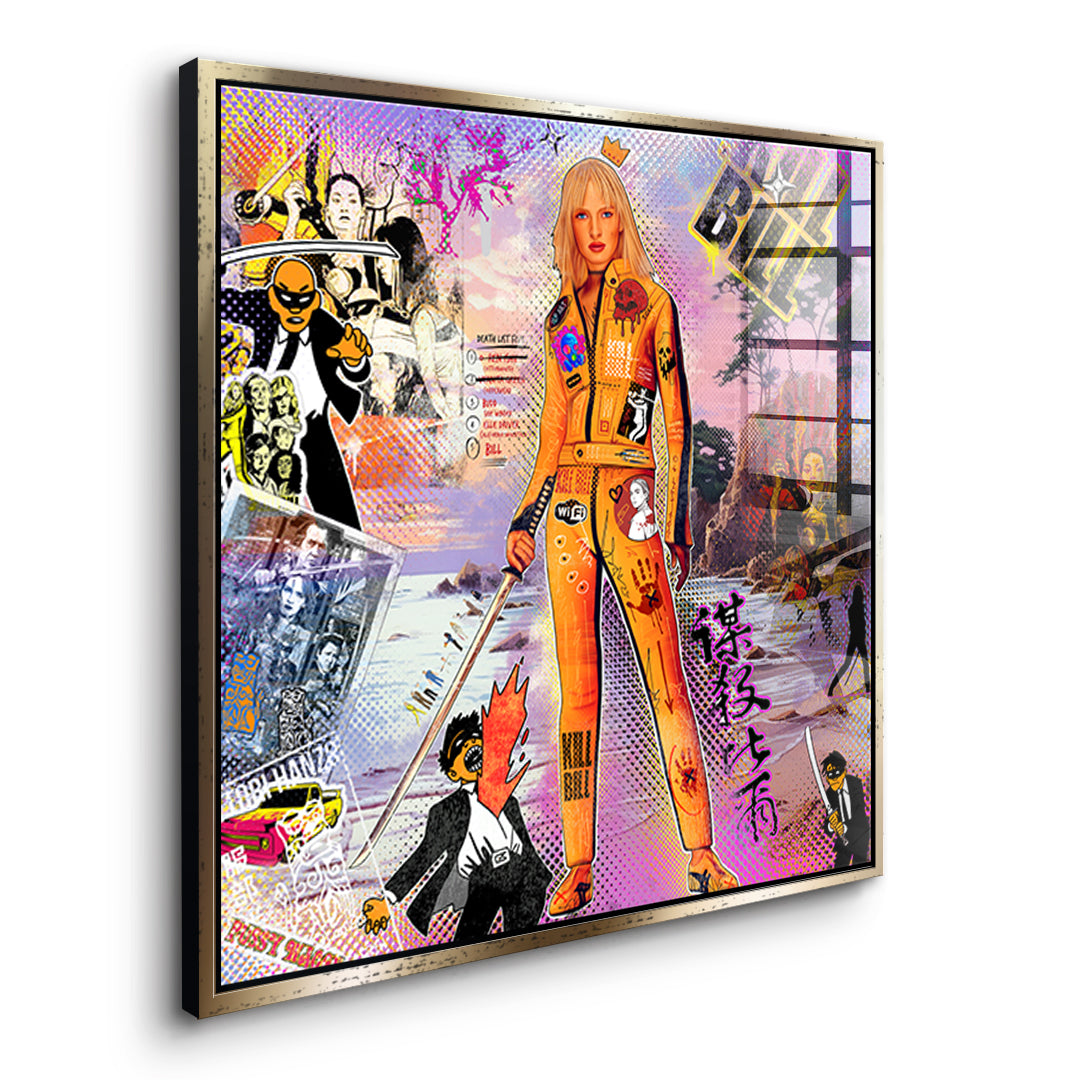 DOTCOMCANVAS Yellow Vengeance Acrylglasbild Seitenansicht mit goldenem Rahmen