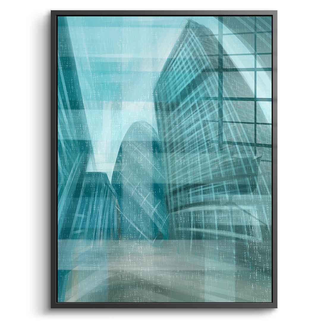 Shining City Pearl Glas - Acrylglasbild Schwarzer Rahmen