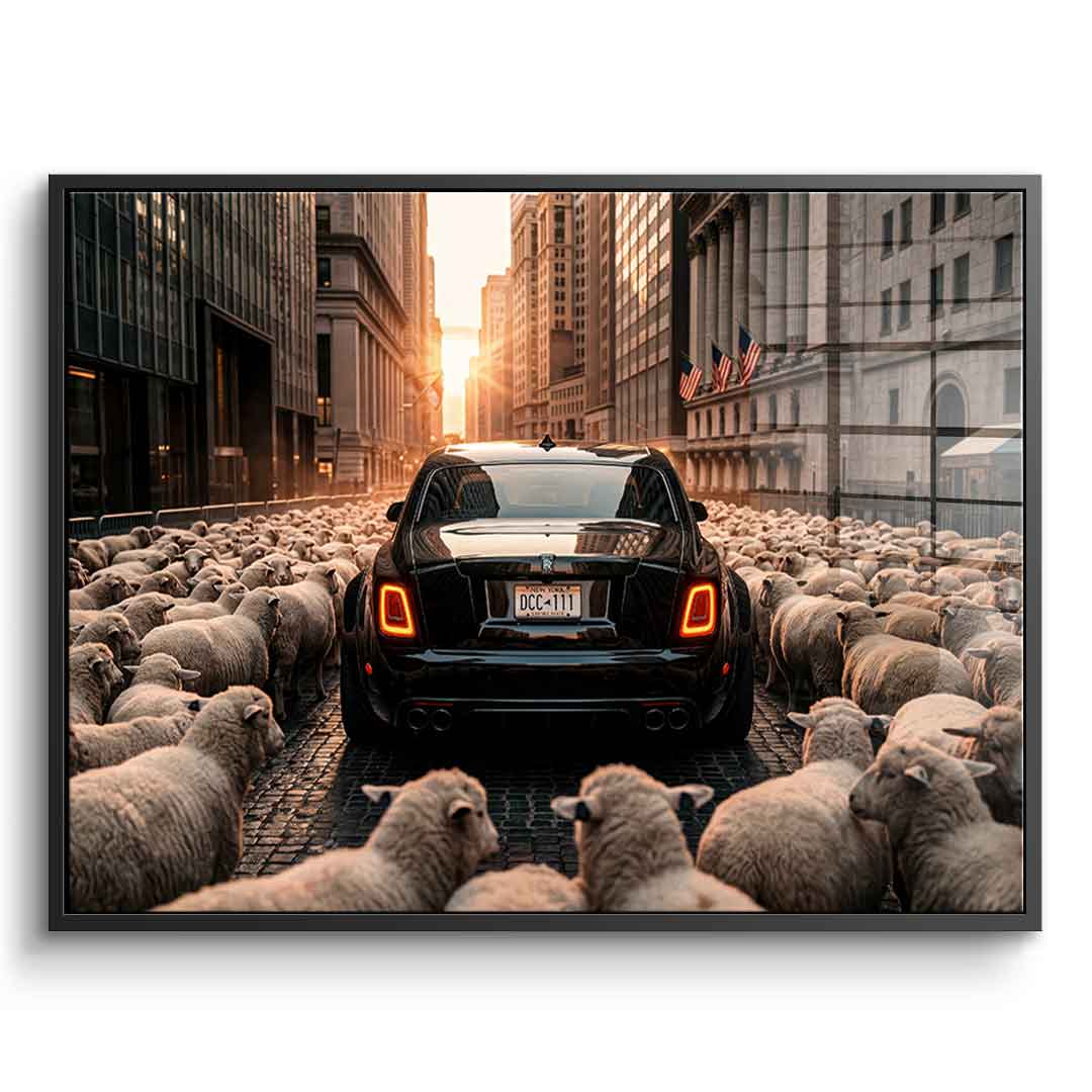 DOTCOMCANVAS Rolls Roys & Sheeps Acrylglasbild Frontansicht schwarzer Rahmen