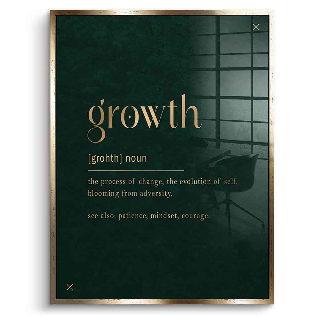 DOTCOMCANVAS Growth Acrylglasbild Goldener Rahmen Frontansicht - Typografie Motiv growth