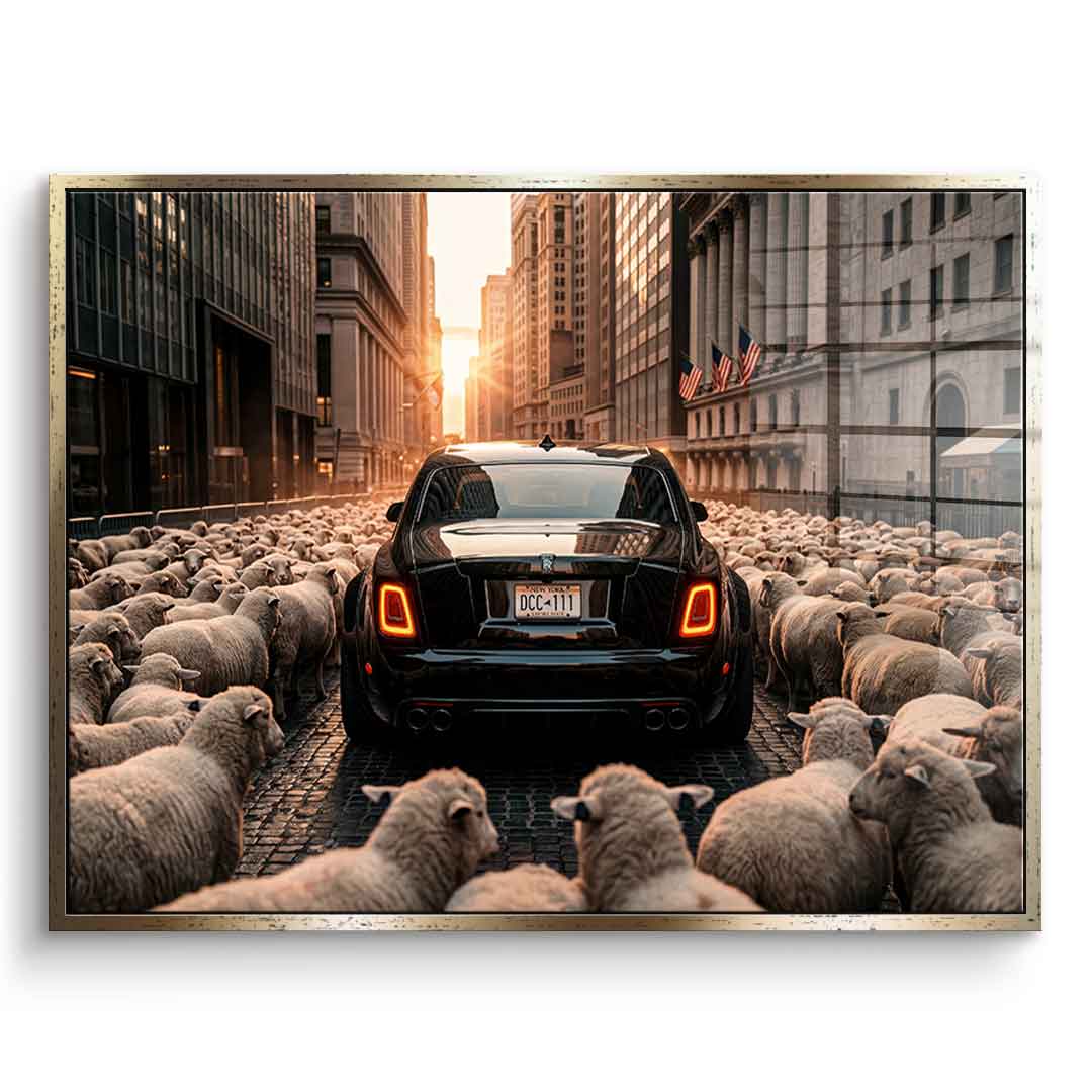 DOTCOMCANVAS Rolls Roys & Sheeps Acrylglasbild Frontansicht silberner Rahmen