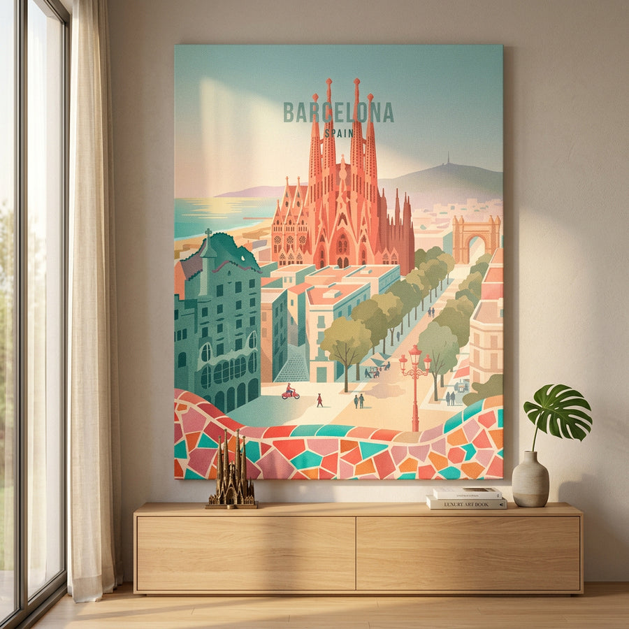 DOTCOMCANVAS Barcelona Leinwandbild im Raum Beispiel