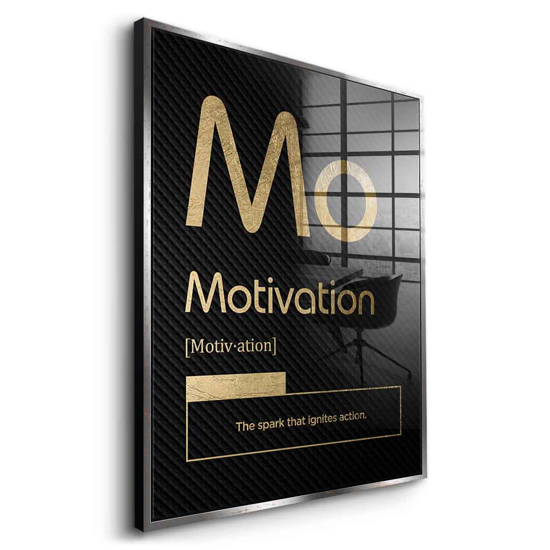 DOTCOMCANVAS® Motivation (Mo) Acrylglasbild Version Schwarz – Vorderansicht Ohne Rahmen