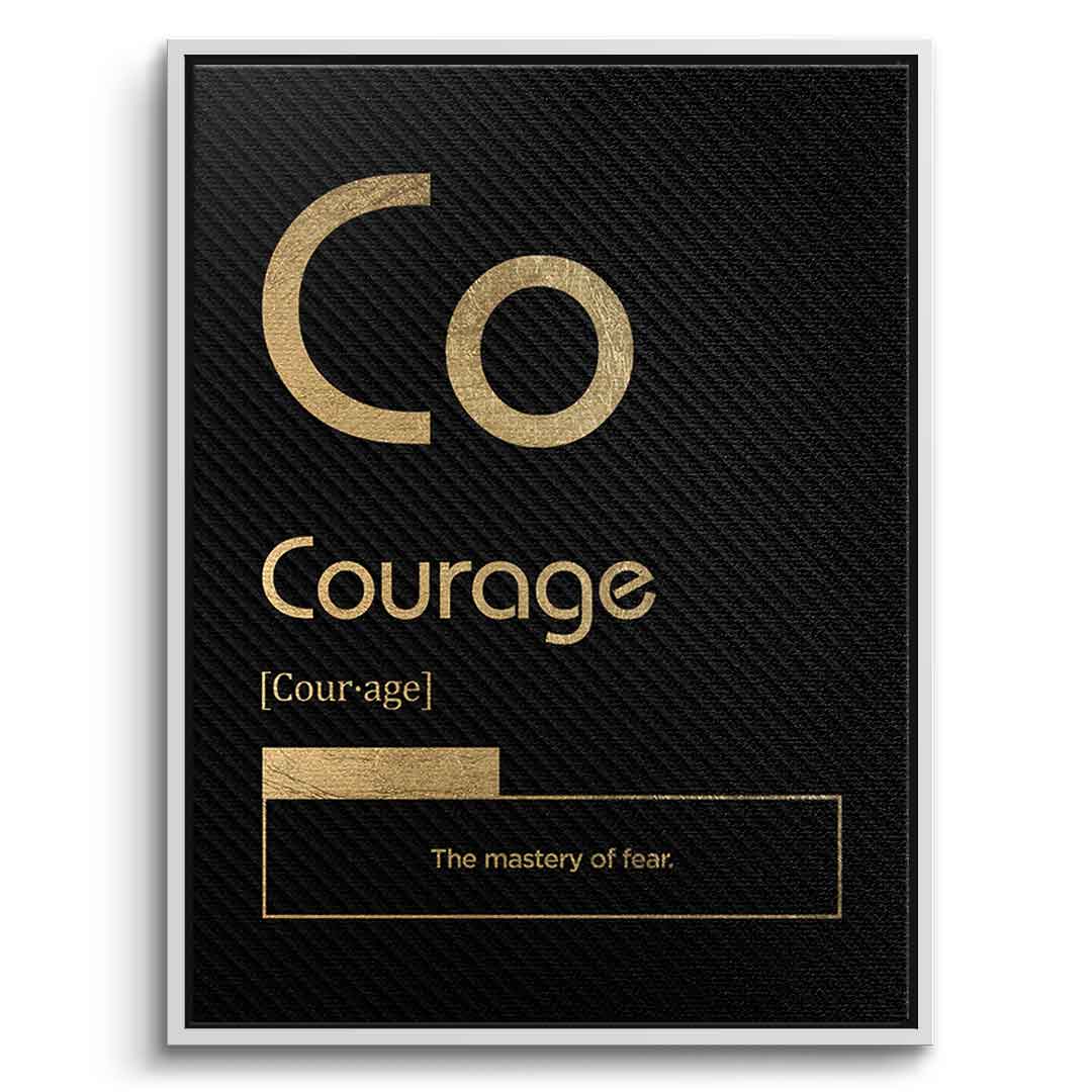 DOTCOMCANVAS® Courage (Co) Leinwandbild Version Schwarz – Vorderansicht Weißer Rahmen