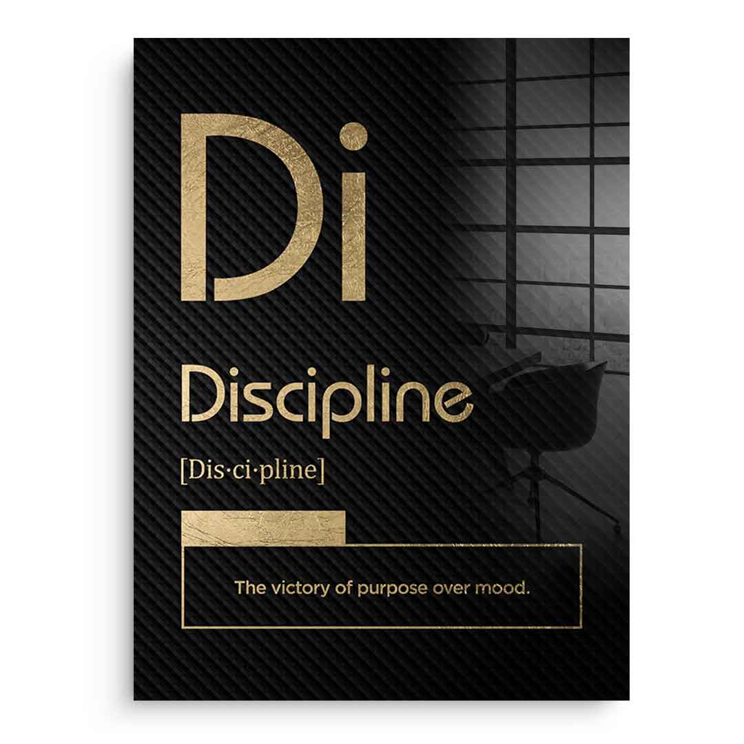 DOTCOMCANVAS® Discipline (Di) Acrylglasbild Version Schwarz – Vorderansicht Schwarzer Rahmen
