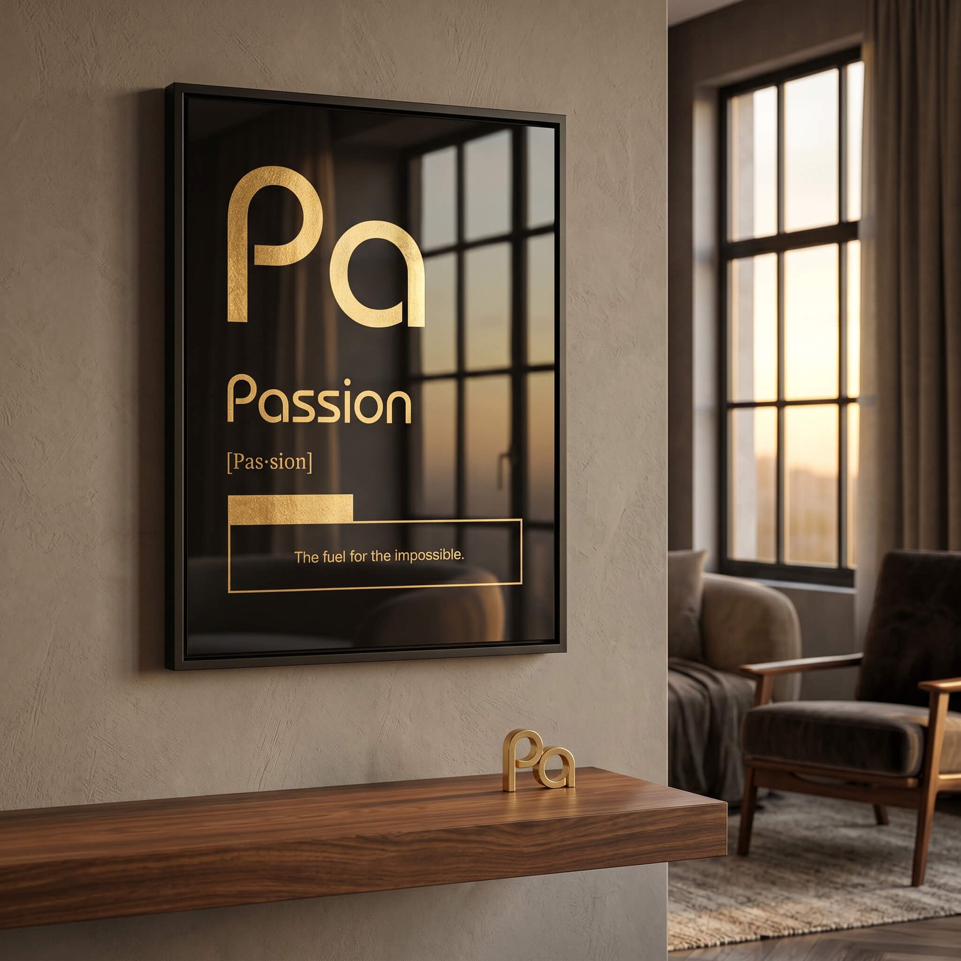 DOTCOMCANVAS® Passion (Pa) Acrylglasbild Version Schwarz – Raum-Mockup