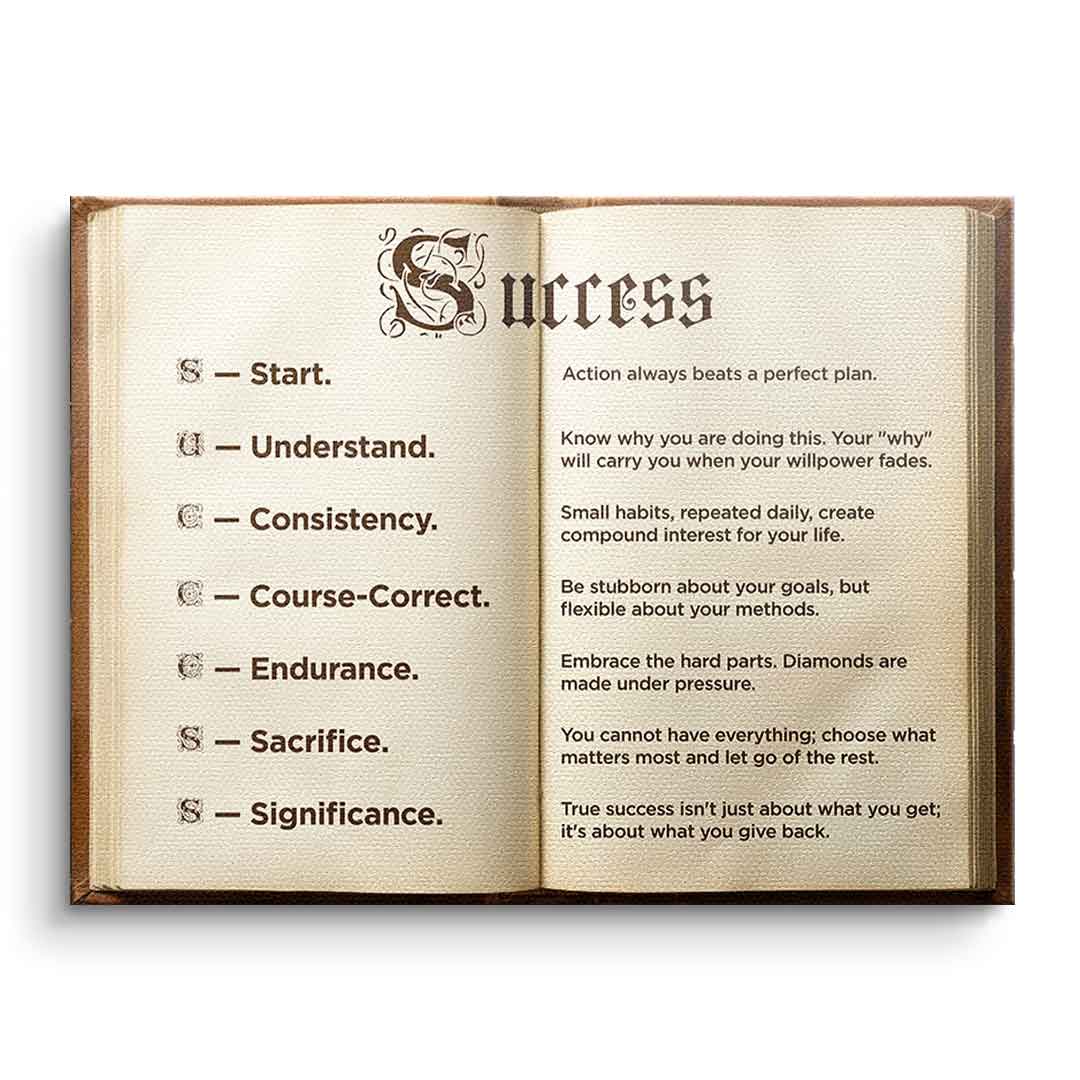 DOTCOMCANVAS® Success book Leinwandbild – Vorderansicht ohne Rahmen