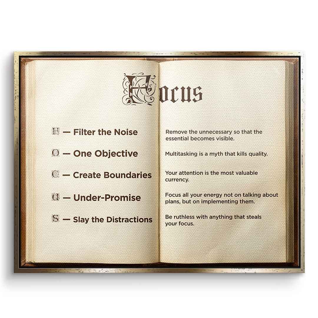 DOTCOMCANVAS® Focus book Leinwandbild – Vorderansicht schwarzer Rahmen