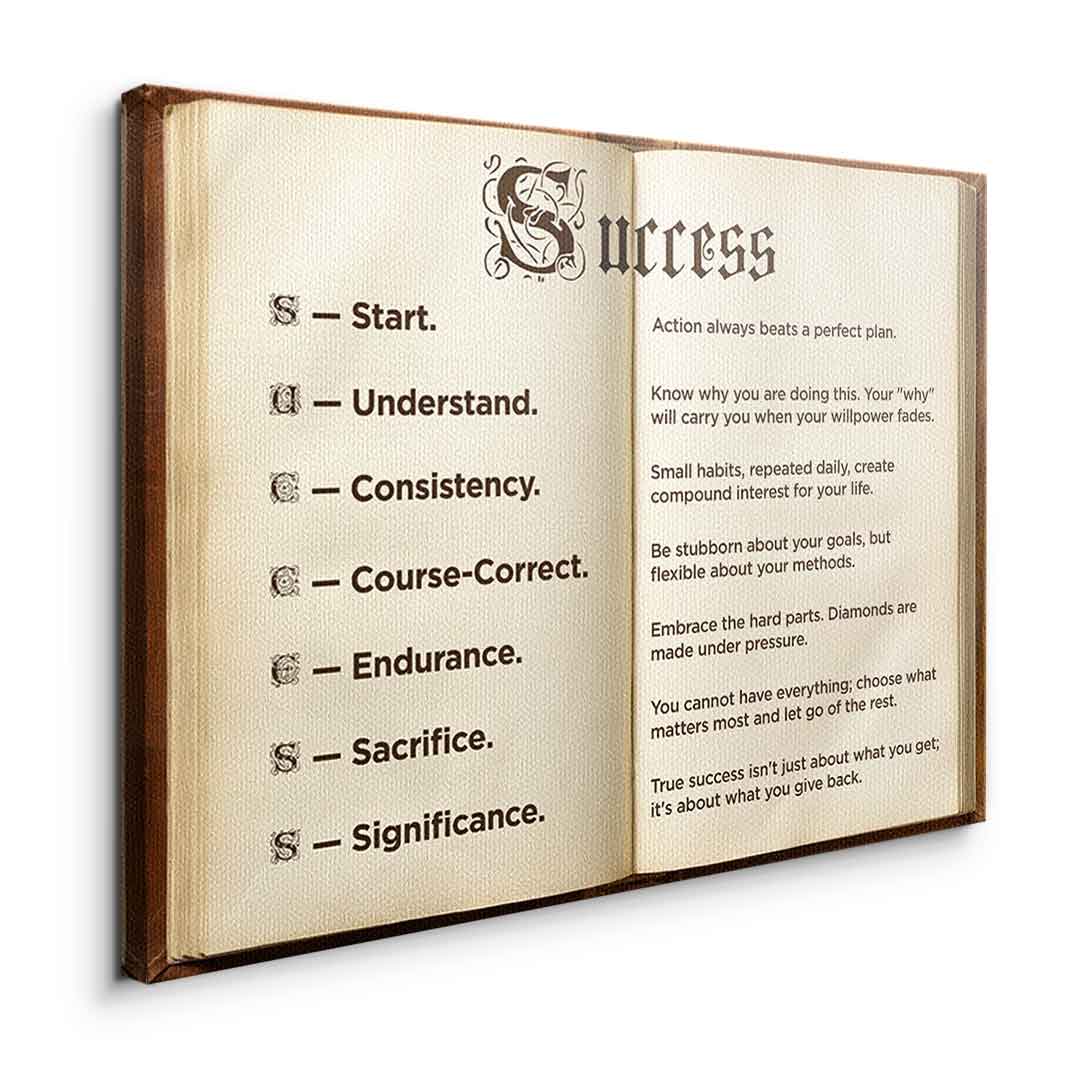 DOTCOMCANVAS® Success book Leinwandbild – Seitenansicht ohne Rahmen