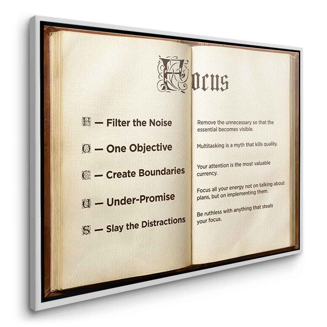 DOTCOMCANVAS® Focus book Leinwandbild – Seitenansicht silberner Rahmen