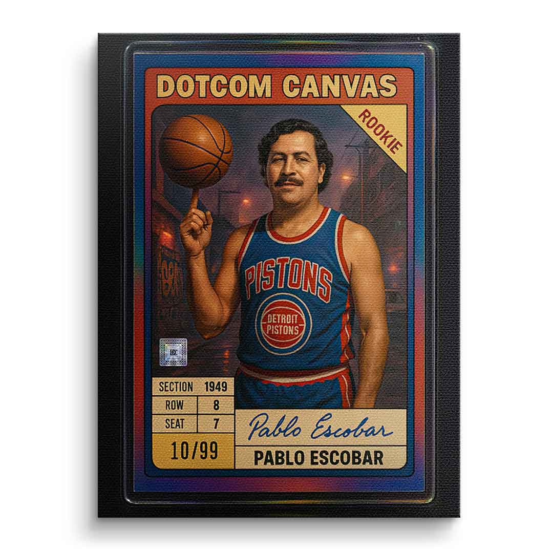DOTCOMCANVAS Pablo Escobar Basketball Card Leinwandbild Pop Art Ohne Rahmen Frontansicht